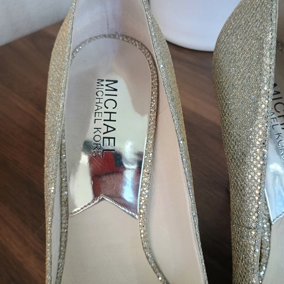 Michael Kors Glittering Silver Peep-Toe Heels - Picture 3 of 9